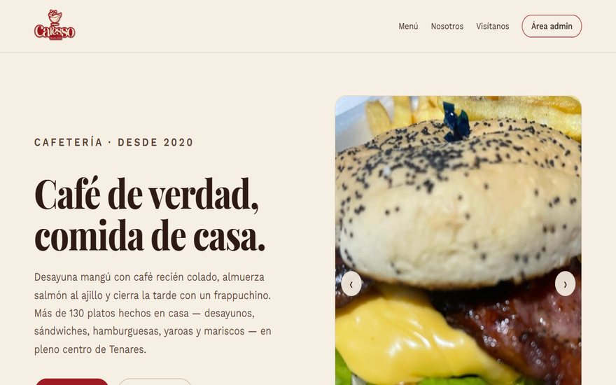 Captura del sitio web de Cafesso, café bar en Tenares